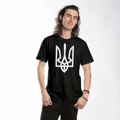 Tryzub (White) - Black Bella + Canvas 3001 Unisex T-Shirt