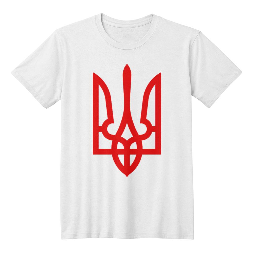 Tryzub (Red) - White Bella + Canvas 3001 Unisex T-Shirt
