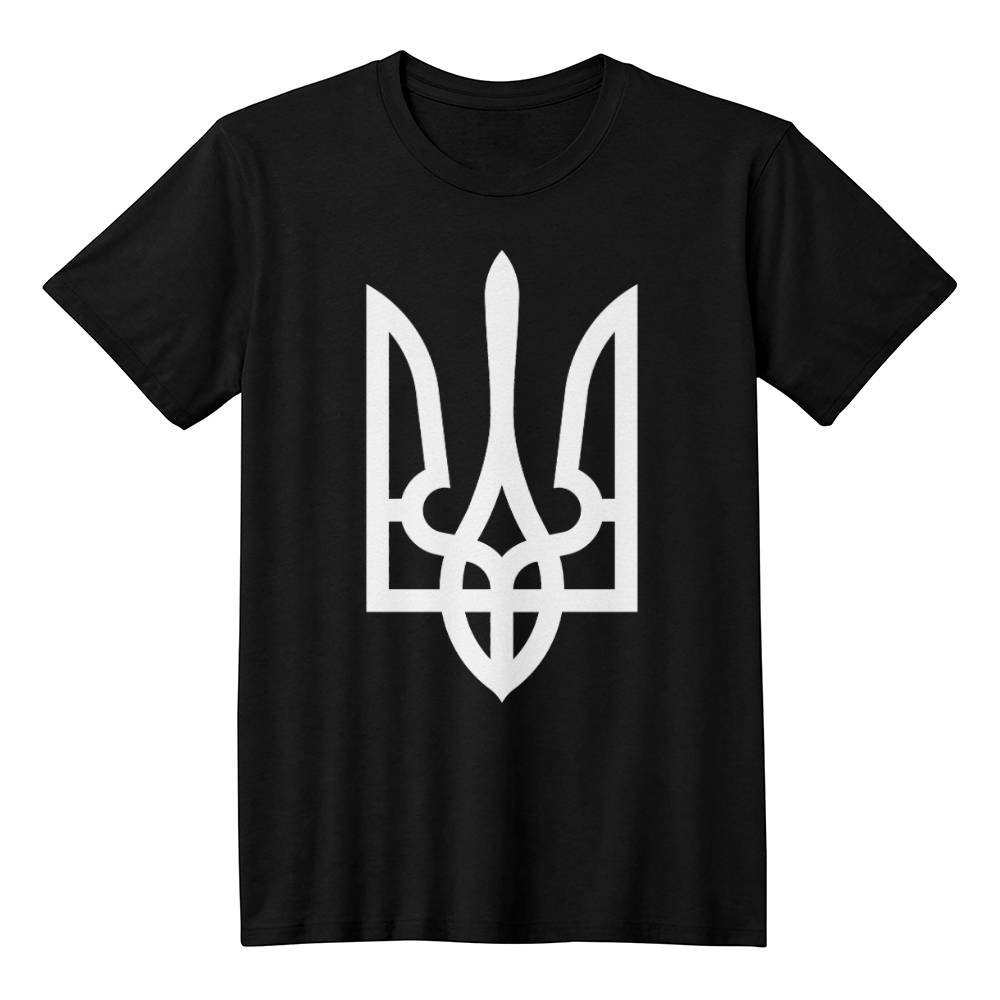 Tryzub (White) - Black Bella + Canvas 3001 Unisex T-Shirt
