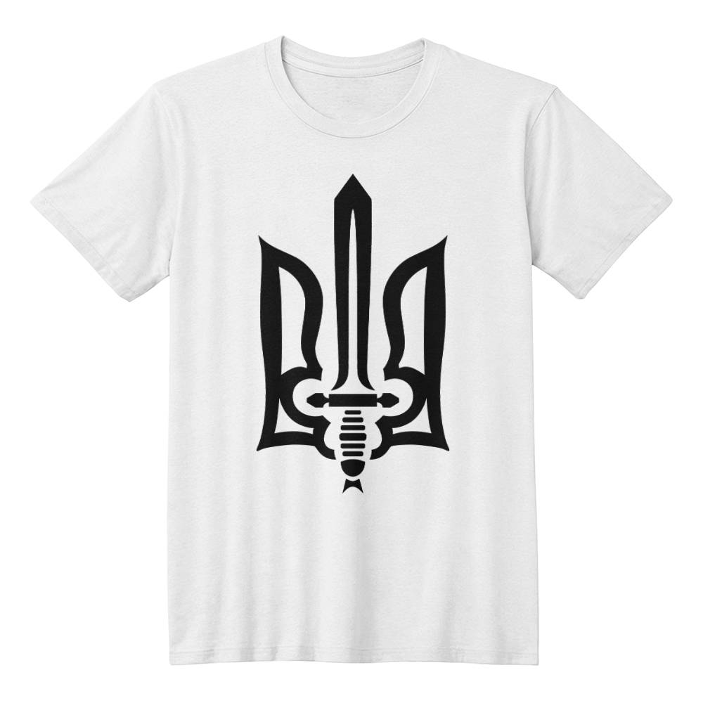 Stylized Tryzub (Black) - White Bella + Canvas 3001 Unisex T-Shirt