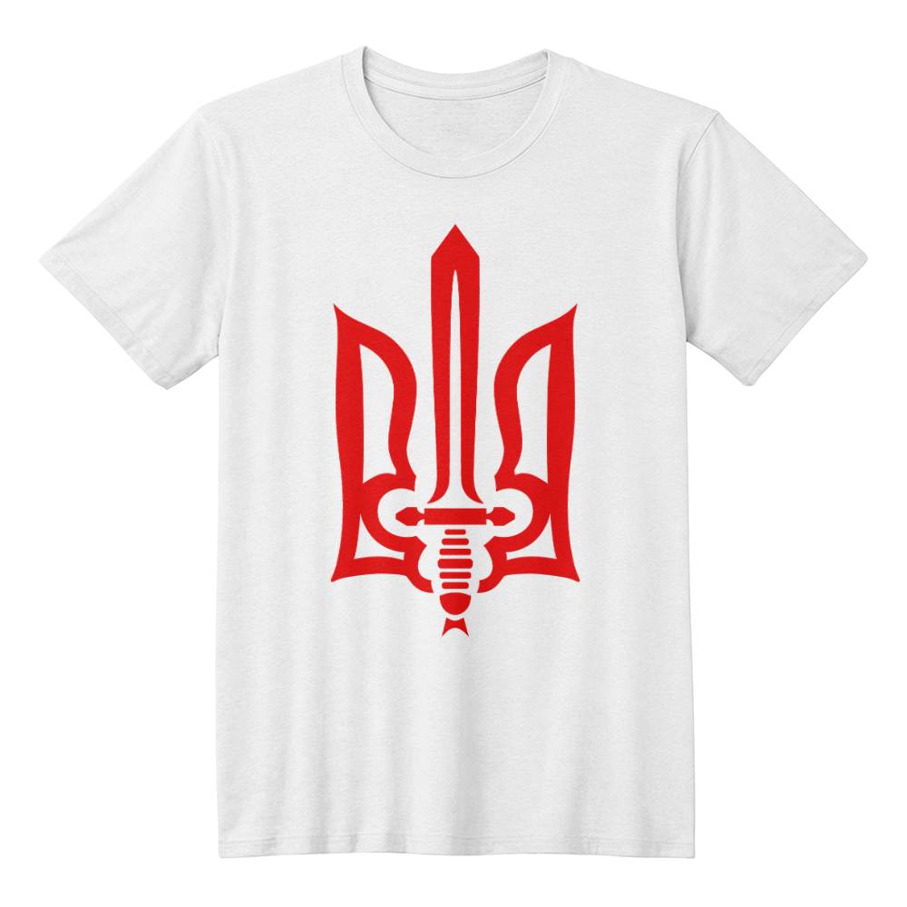 Stylized Tryzub (Red) - White Bella + Canvas 3001 Unisex T-Shirt