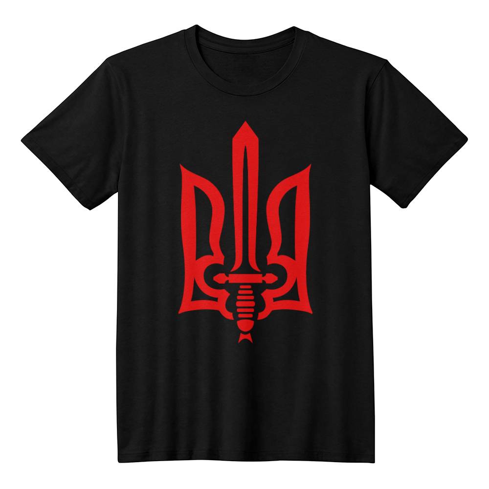 Stylized Tryzub (Red) - Black Bella + Canvas 3001 Unisex T-Shirt
