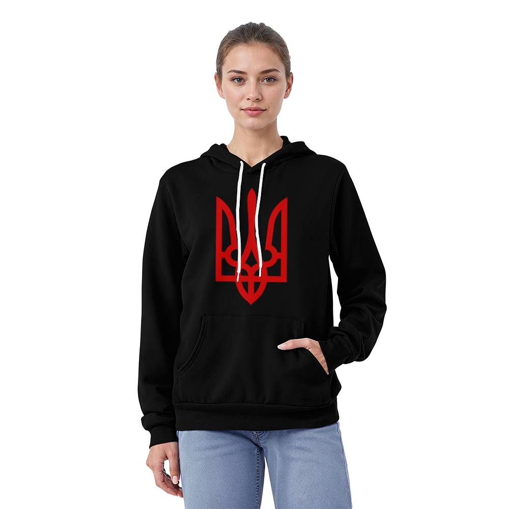 Tryzub (Red) - Black Bella + Canvas 3719 Unisex Pullover Hoodie