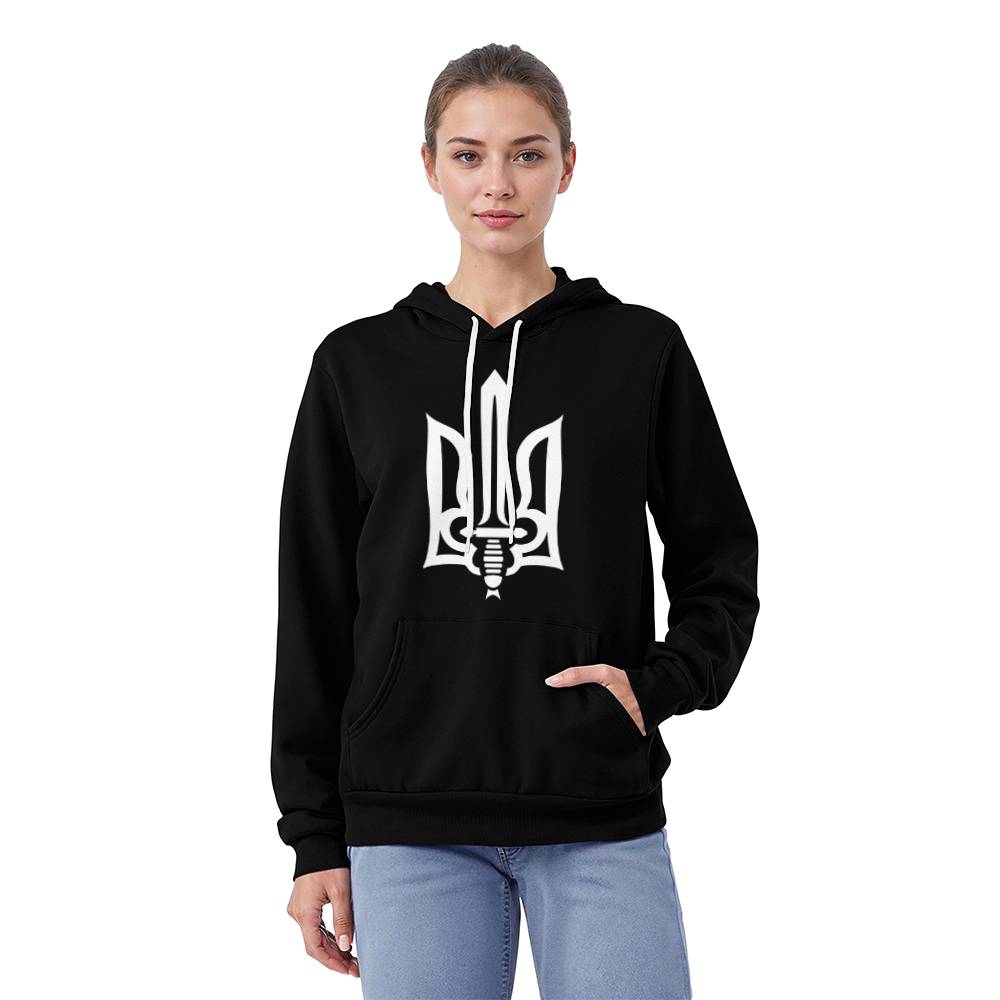 Stylized Tryzub (White) - Black Bella + Canvas 3719 Unisex Pullover Hoodie