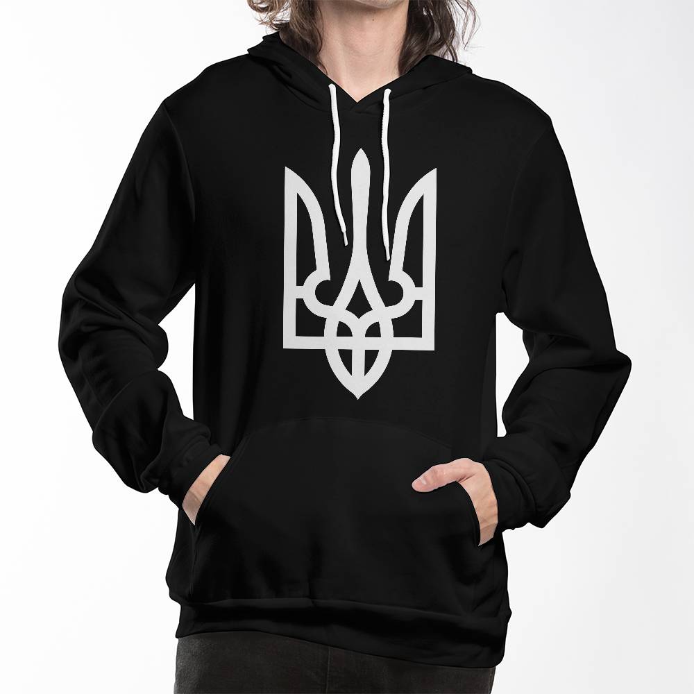 Tryzub (White) - Black Bella + Canvas 3719 Unisex Pullover Hoodie