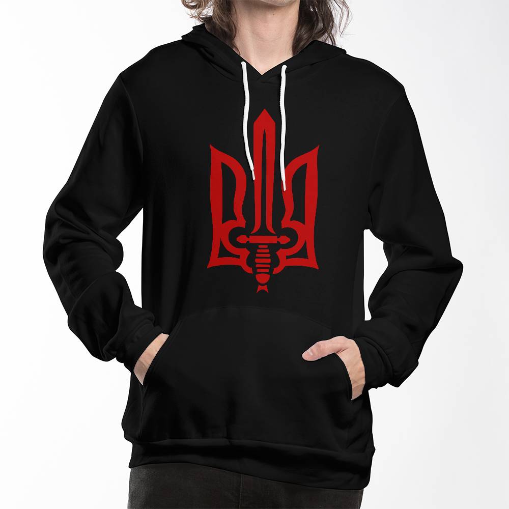 Stylized Tryzub (Red) - Black Bella + Canvas 3719 Unisex Pullover Hoodie