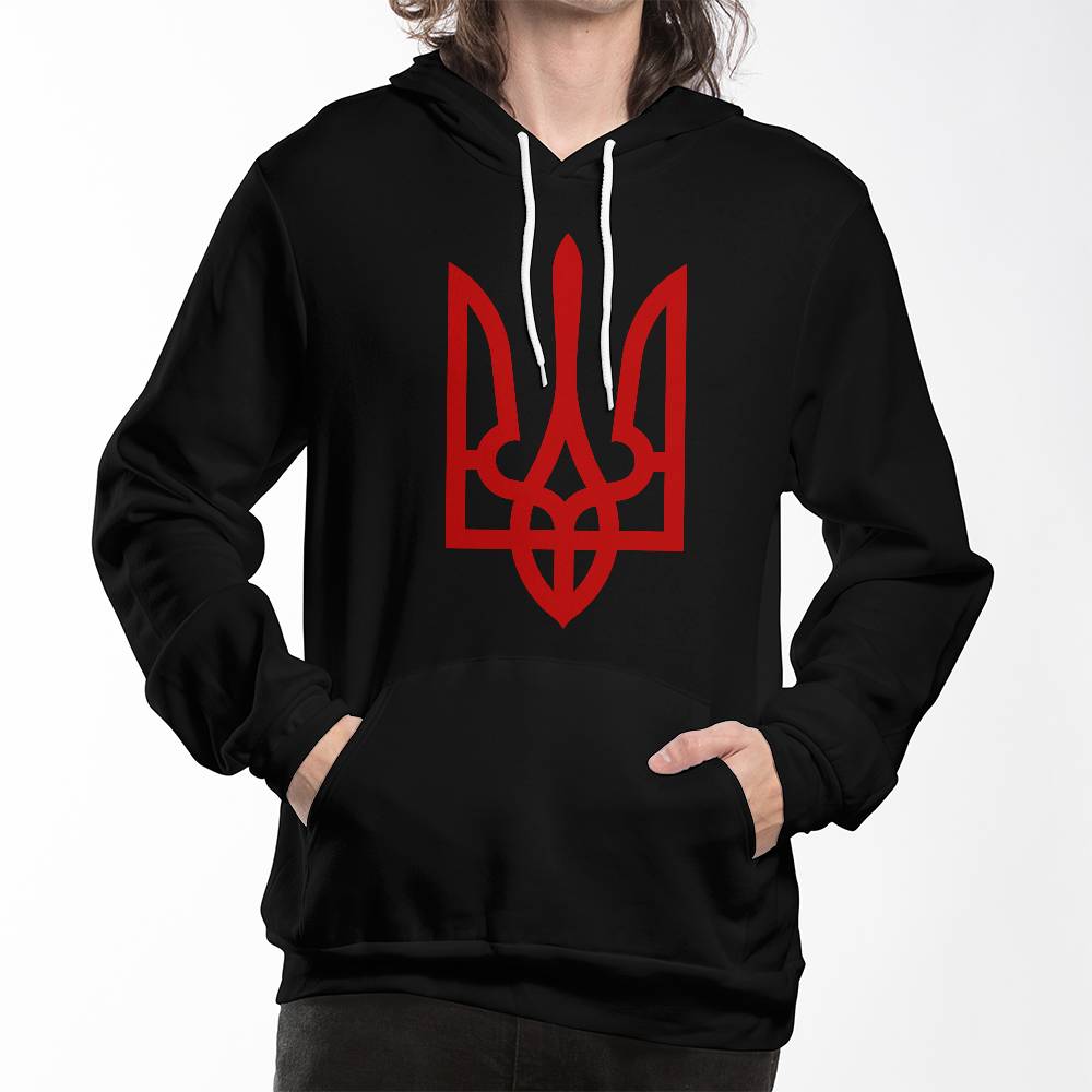 Tryzub (Red) - Black Bella + Canvas 3719 Unisex Pullover Hoodie