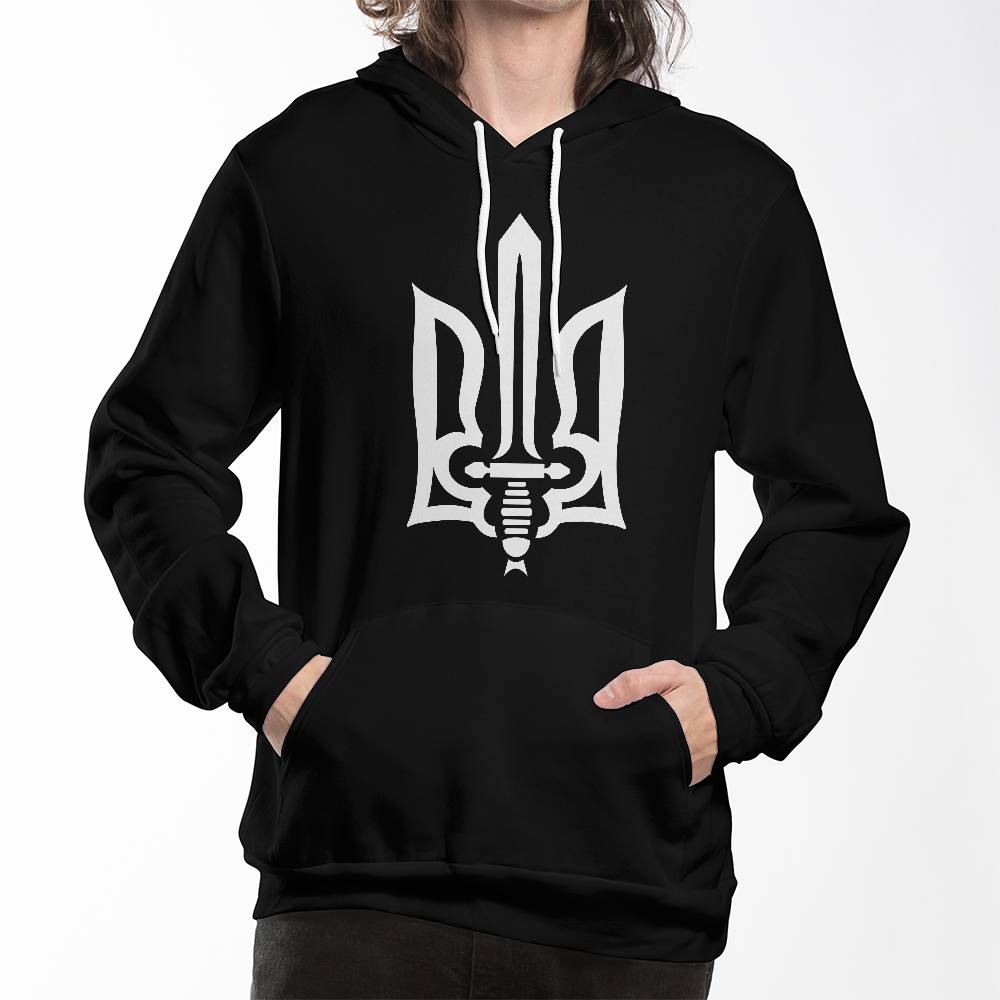 Stylized Tryzub (White) - Black Bella + Canvas 3719 Unisex Pullover Hoodie