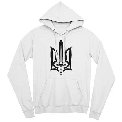 Stylized Tryzub (Black) - White Bella + Canvas 3719 Unisex Pullover Hoodie