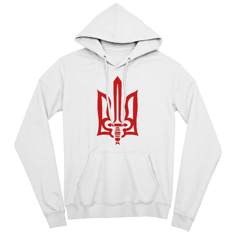 Stylized Tryzub (Red) - White Bella + Canvas 3719 Unisex Pullover Hoodie