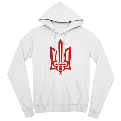 Stylized Tryzub (Red) - White Bella + Canvas 3719 Unisex Pullover Hoodie