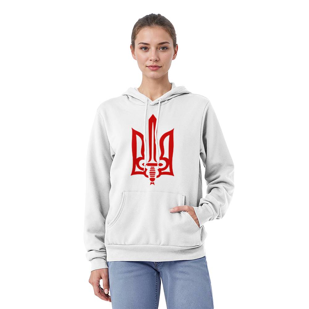 Stylized Tryzub (Red) - White Bella + Canvas 3719 Unisex Pullover Hoodie