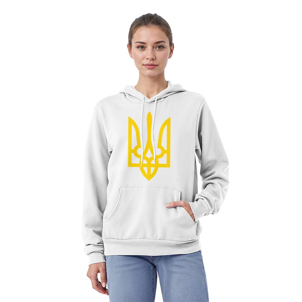 Tryzub (Yellow) - White Bella + Canvas 3719 Unisex Pullover Hoodie