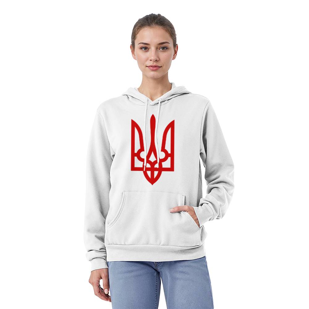 Tryzub (Red) - White Bella + Canvas 3719 Unisex Pullover Hoodie