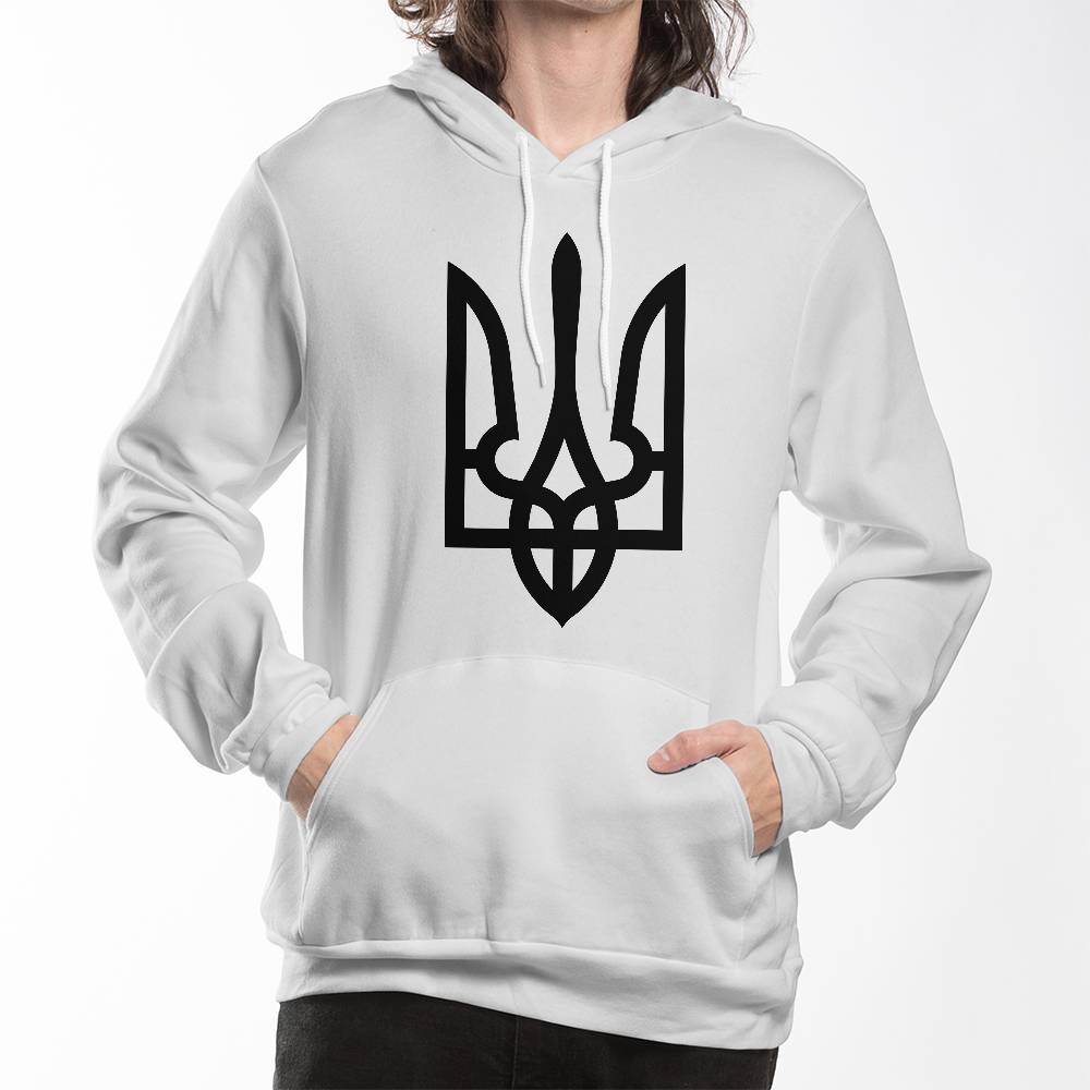 Tryzub (Black) - White Bella + Canvas 3719 Unisex Pullover Hoodie