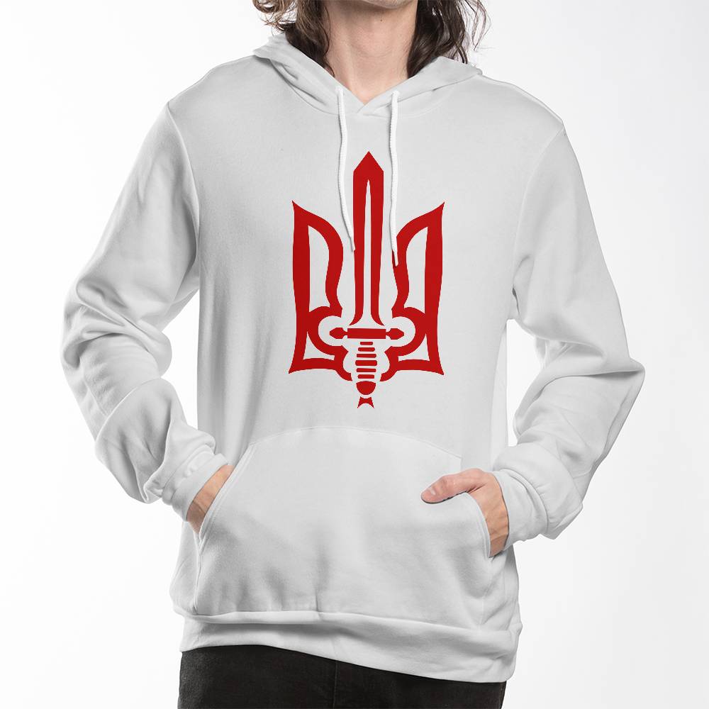 Stylized Tryzub (Red) - White Bella + Canvas 3719 Unisex Pullover Hoodie