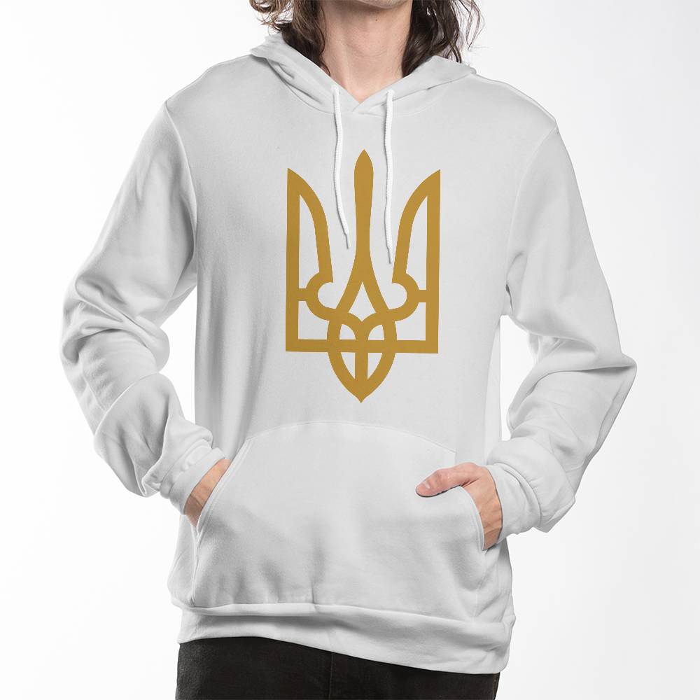 Tryzub (Gold) - White Bella + Canvas 3719 Unisex Pullover Hoodie