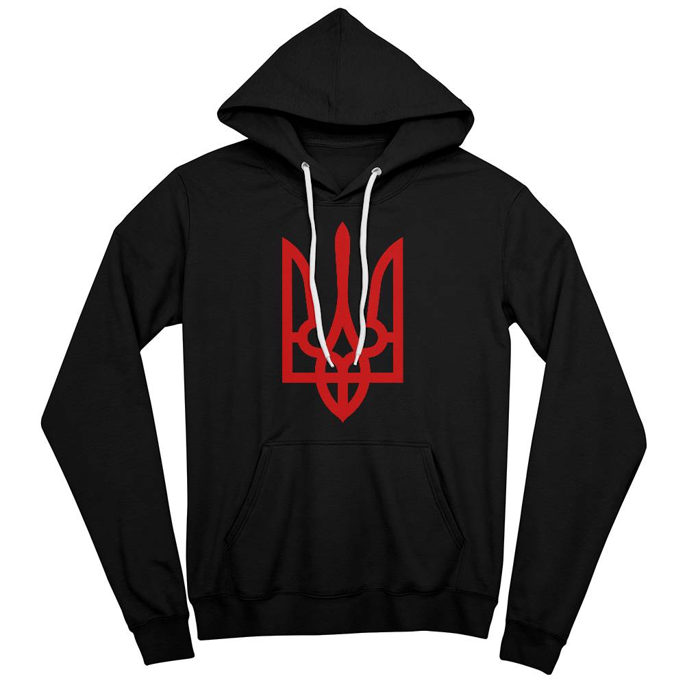 Tryzub (Red) - Black Bella + Canvas 3719 Unisex Pullover Hoodie