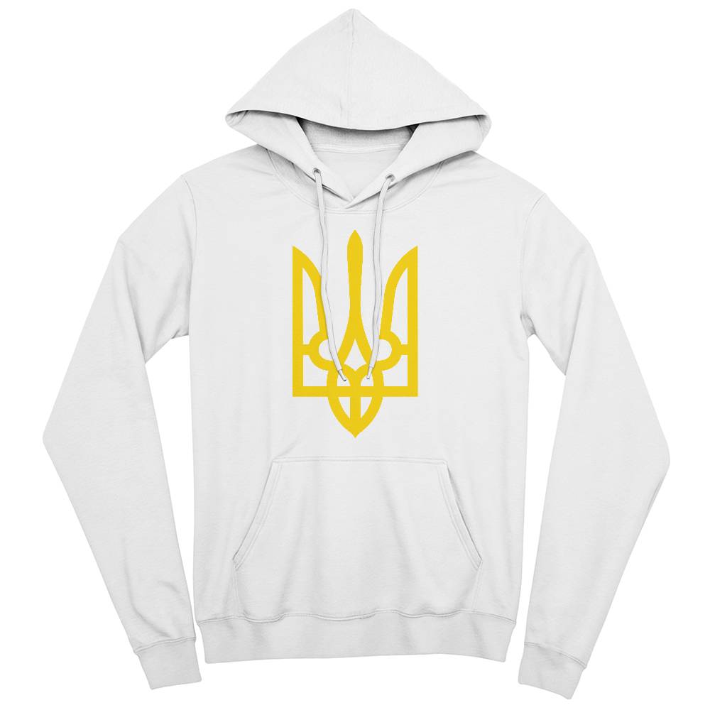 Tryzub (Yellow) - White Bella + Canvas 3719 Unisex Pullover Hoodie