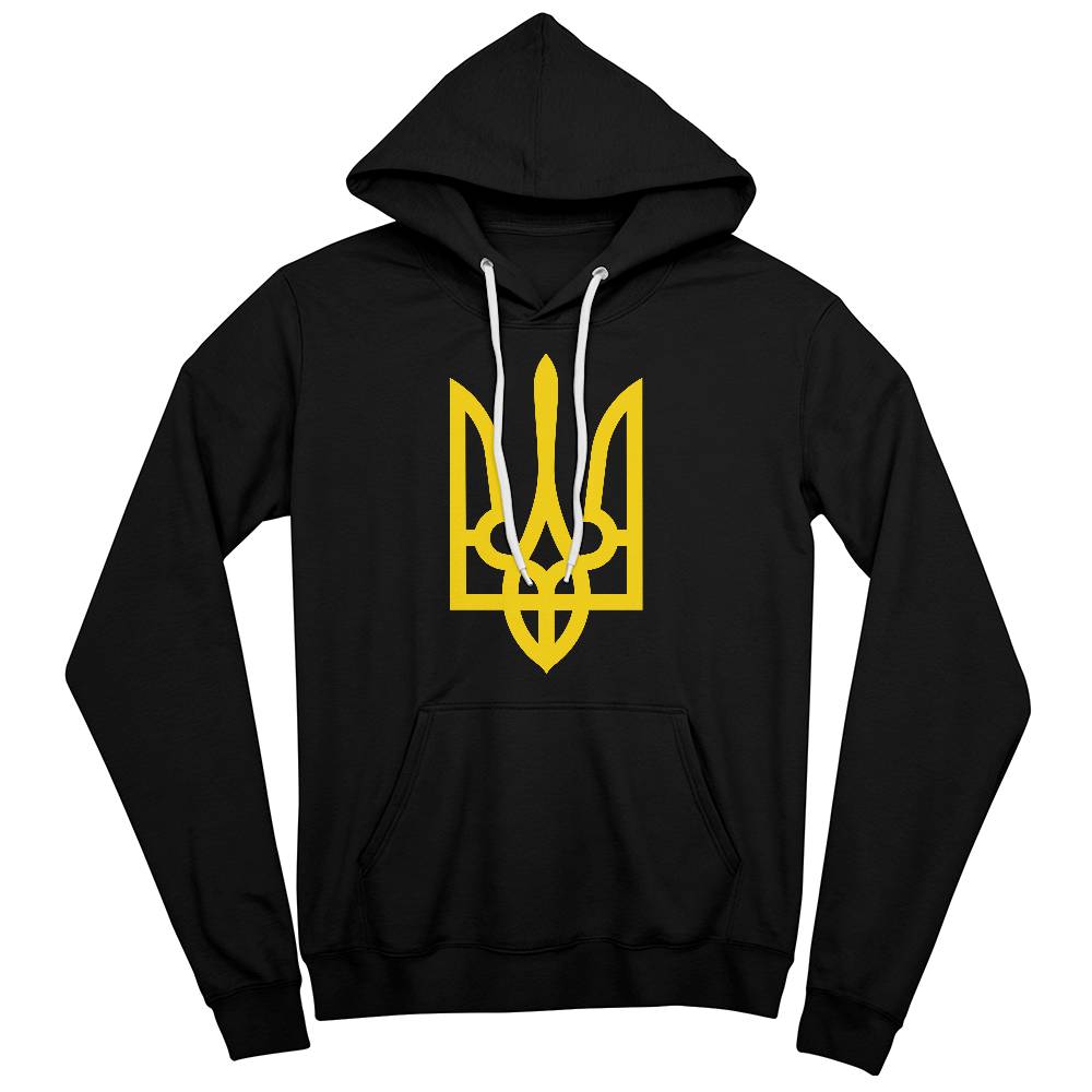 Tryzub (Yellow) - Black Bella + Canvas 3719 Unisex Pullover Hoodie