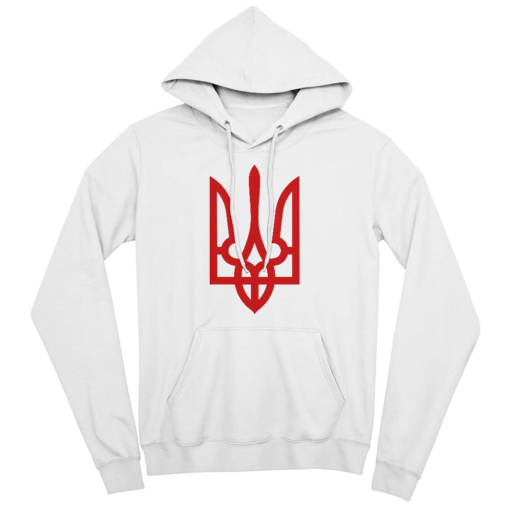 Tryzub (Red) - White Bella + Canvas 3719 Unisex Pullover Hoodie