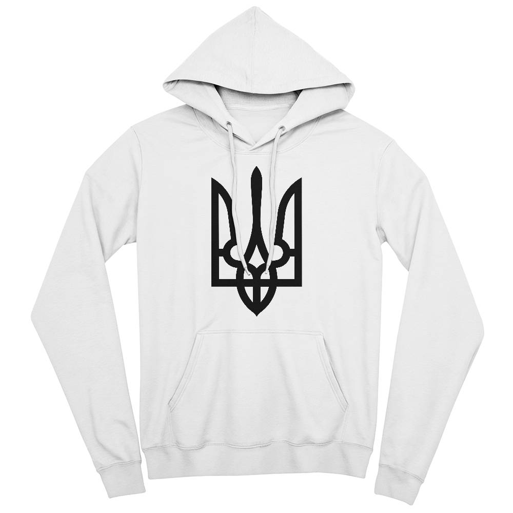 Tryzub (Black) - White Bella + Canvas 3719 Unisex Pullover Hoodie