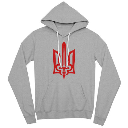 Stylized Tryzub (Red) - Athletic Heather Bella + Canvas 3719 Unisex Pullover Hoodie