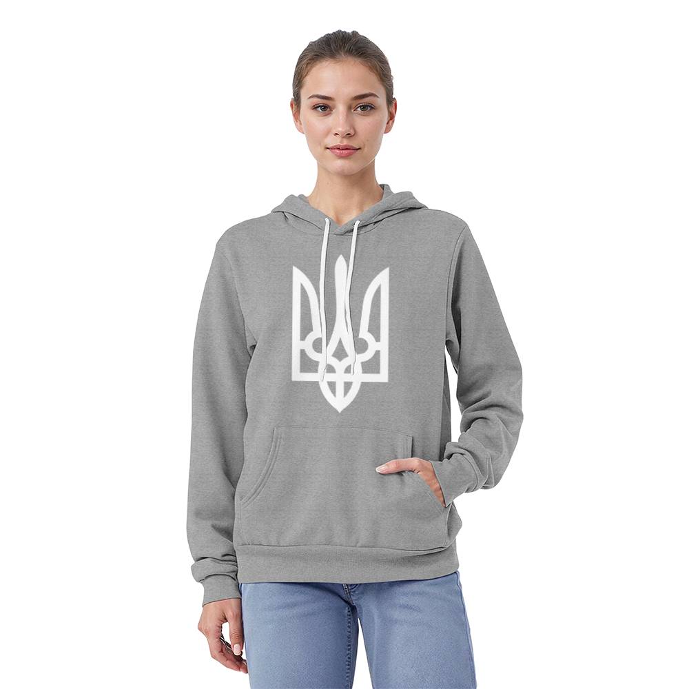 Tryzub (White) - Athletic Heather Bella + Canvas 3719 Unisex Pullover Hoodie
