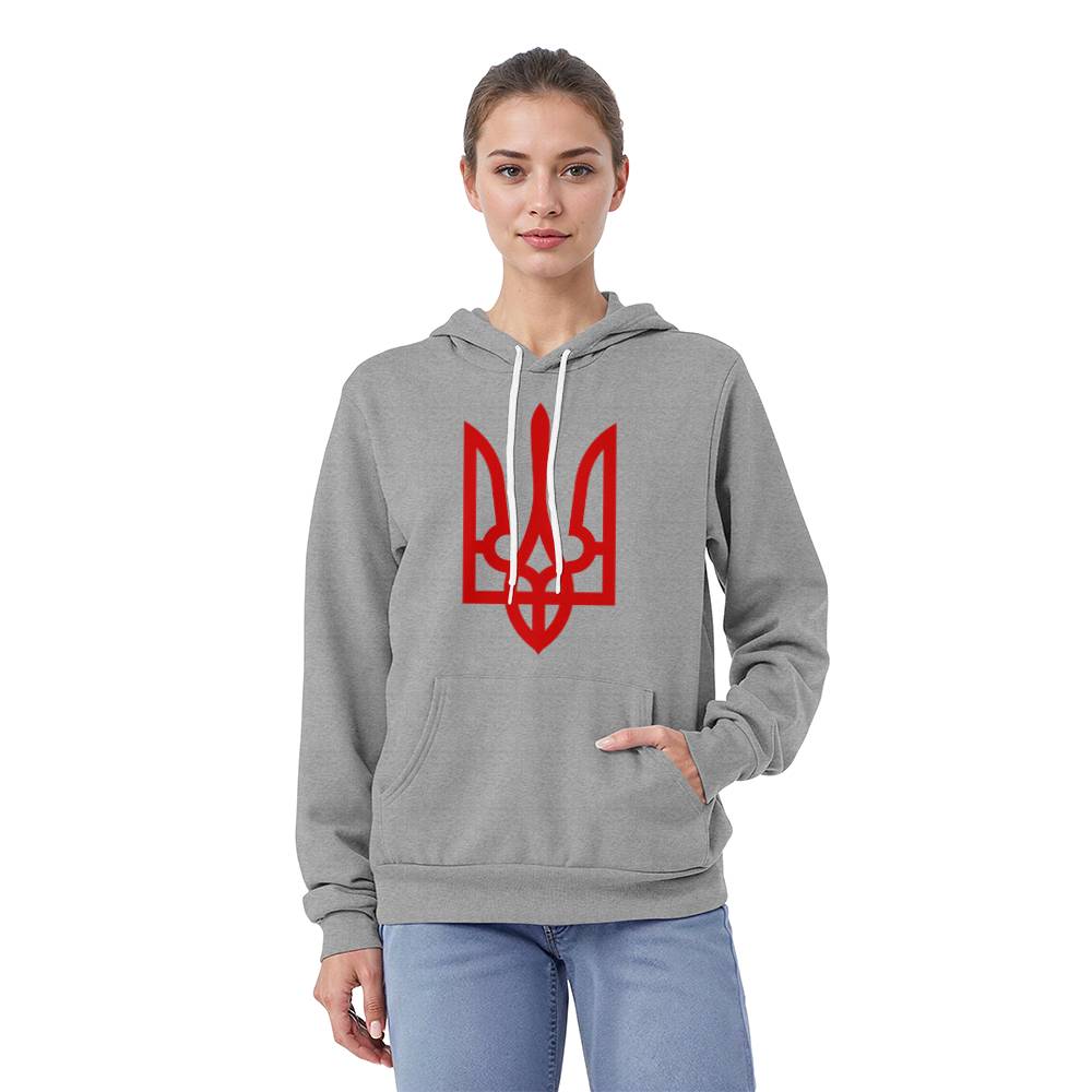 Tryzub (Red) - Athletic Heather Bella + Canvas 3719 Unisex Pullover Hoodie