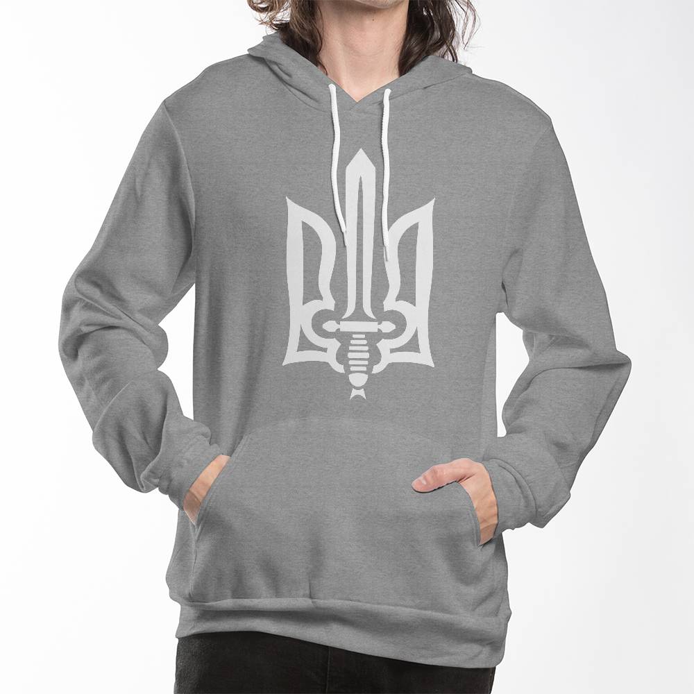Stylized Tryzub (White) - Athletic Heather Bella + Canvas 3719 Unisex Pullover Hoodie