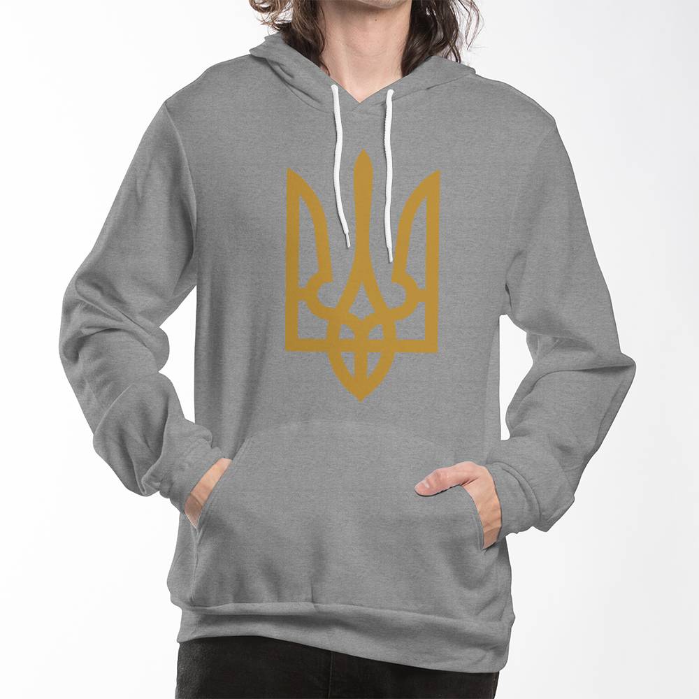 Tryzub (Gold) - Athletic Heather Bella + Canvas 3719 Unisex Pullover Hoodie