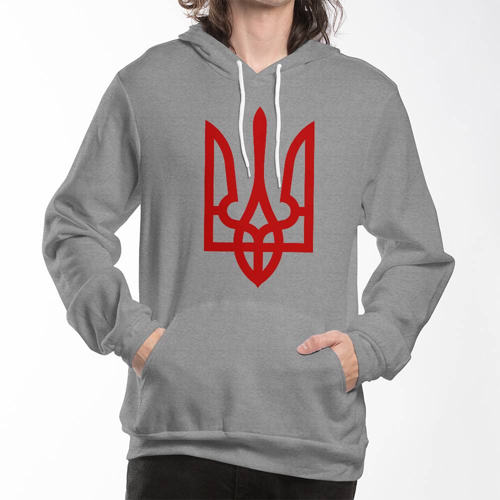 Tryzub (Red) - Athletic Heather Bella + Canvas 3719 Unisex Pullover Hoodie