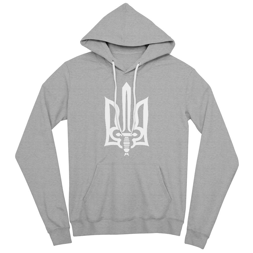 Stylized Tryzub (White) - Athletic Heather Bella + Canvas 3719 Unisex Pullover Hoodie