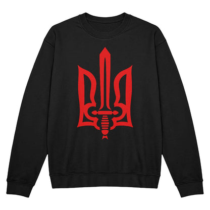 Stylized Tryzub (Red) - Black Bella + Canvas 3945 Unisex Crewneck Sweatshirt
