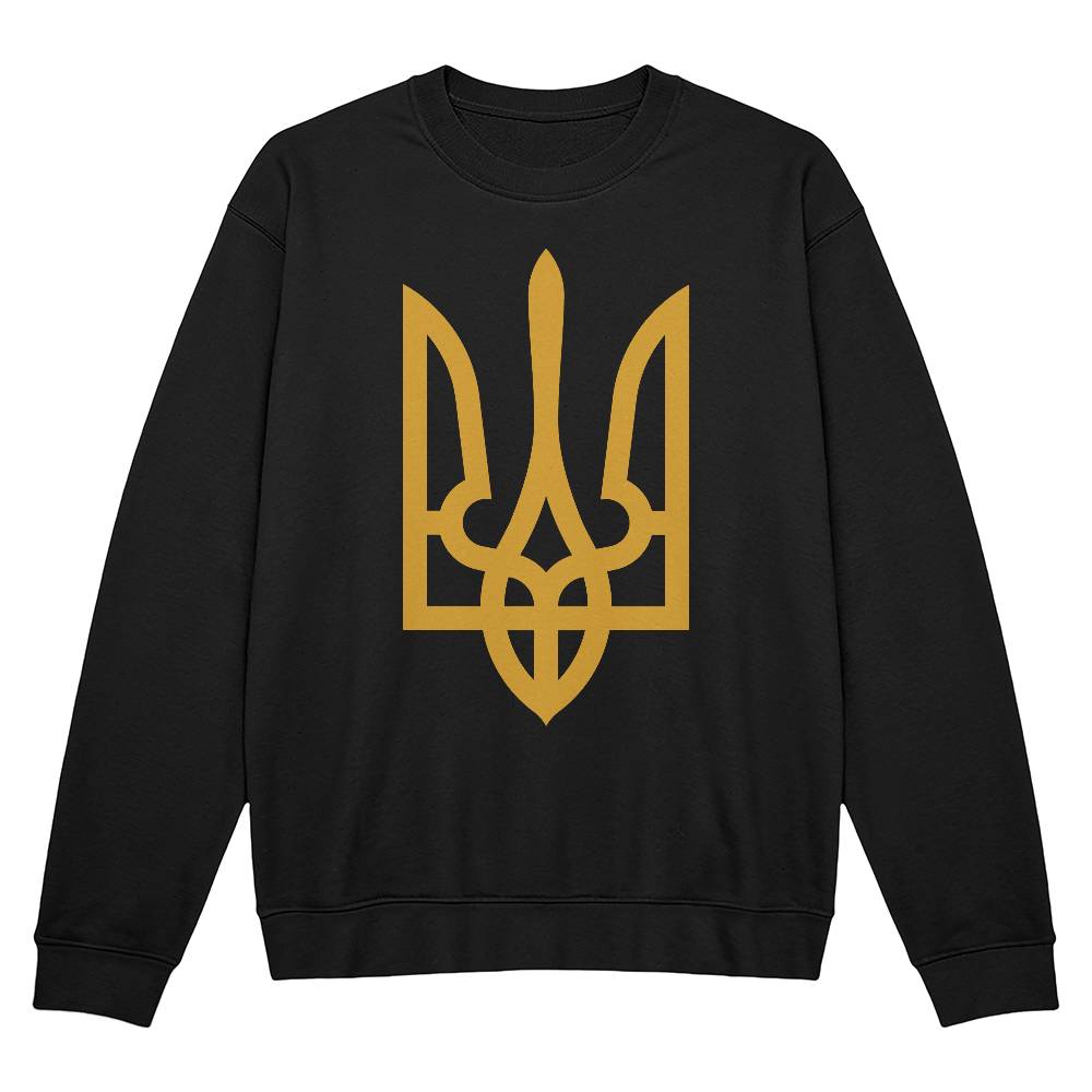 Tryzub (Gold) - Black Bella + Canvas 3945 Unisex Crewneck Sweatshirt