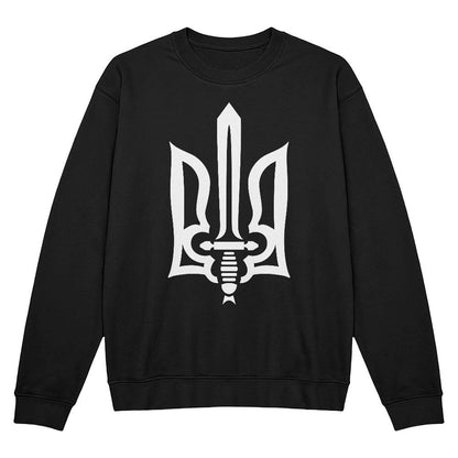 Stylized Tryzub (White) - Black Bella + Canvas 3945 Unisex Crewneck Sweatshirt