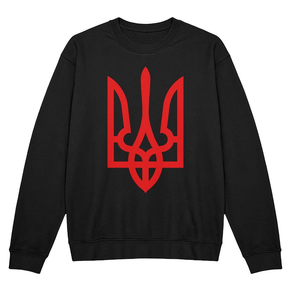 Tryzub (Red) - Black Bella + Canvas 3945 Unisex Crewneck Sweatshirt