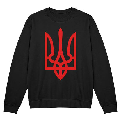 Tryzub (Red) - Black Bella + Canvas 3945 Unisex Crewneck Sweatshirt