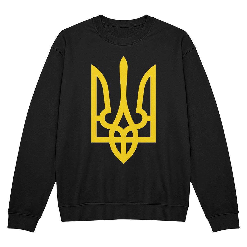 Tryzub (Yellow) - Black Bella + Canvas 3945 Unisex Crewneck Sweatshirt
