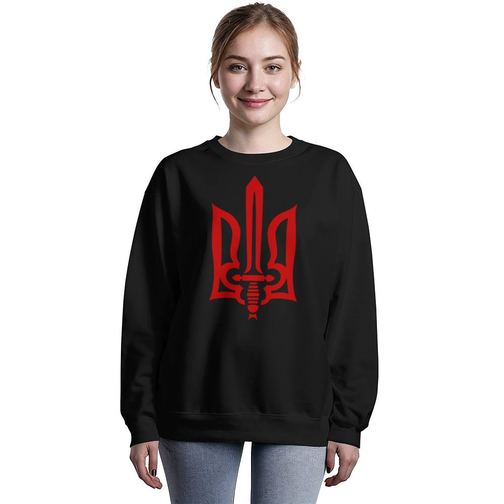 Stylized Tryzub (Red) - Black Bella + Canvas 3945 Unisex Crewneck Sweatshirt