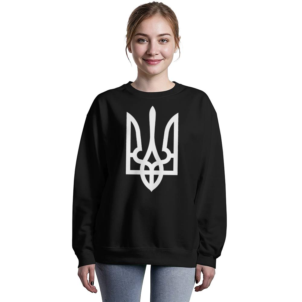 Tryzub (White) - Black Bella + Canvas 3945 Unisex Crewneck Sweatshirt