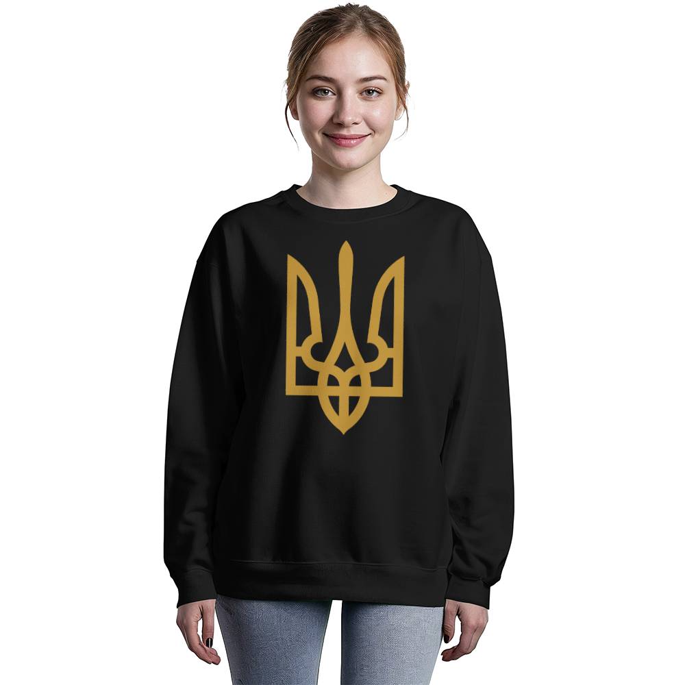 Tryzub (Gold) - Black Bella + Canvas 3945 Unisex Crewneck Sweatshirt