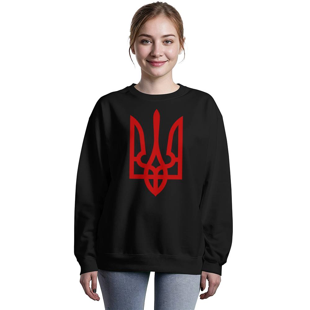 Tryzub (Red) - Black Bella + Canvas 3945 Unisex Crewneck Sweatshirt
