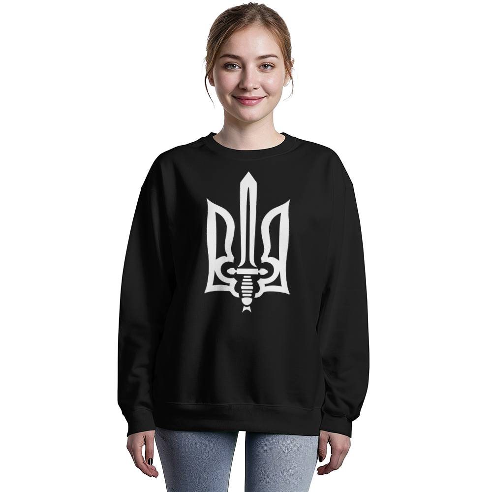 Stylized Tryzub (White) - Black Bella + Canvas 3945 Unisex Crewneck Sweatshirt