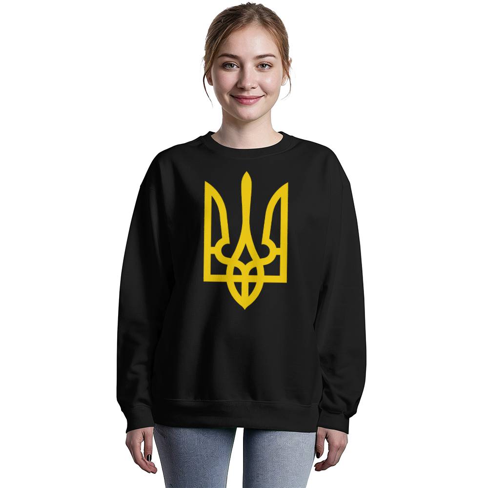 Tryzub (Yellow) - Black Bella + Canvas 3945 Unisex Crewneck Sweatshirt