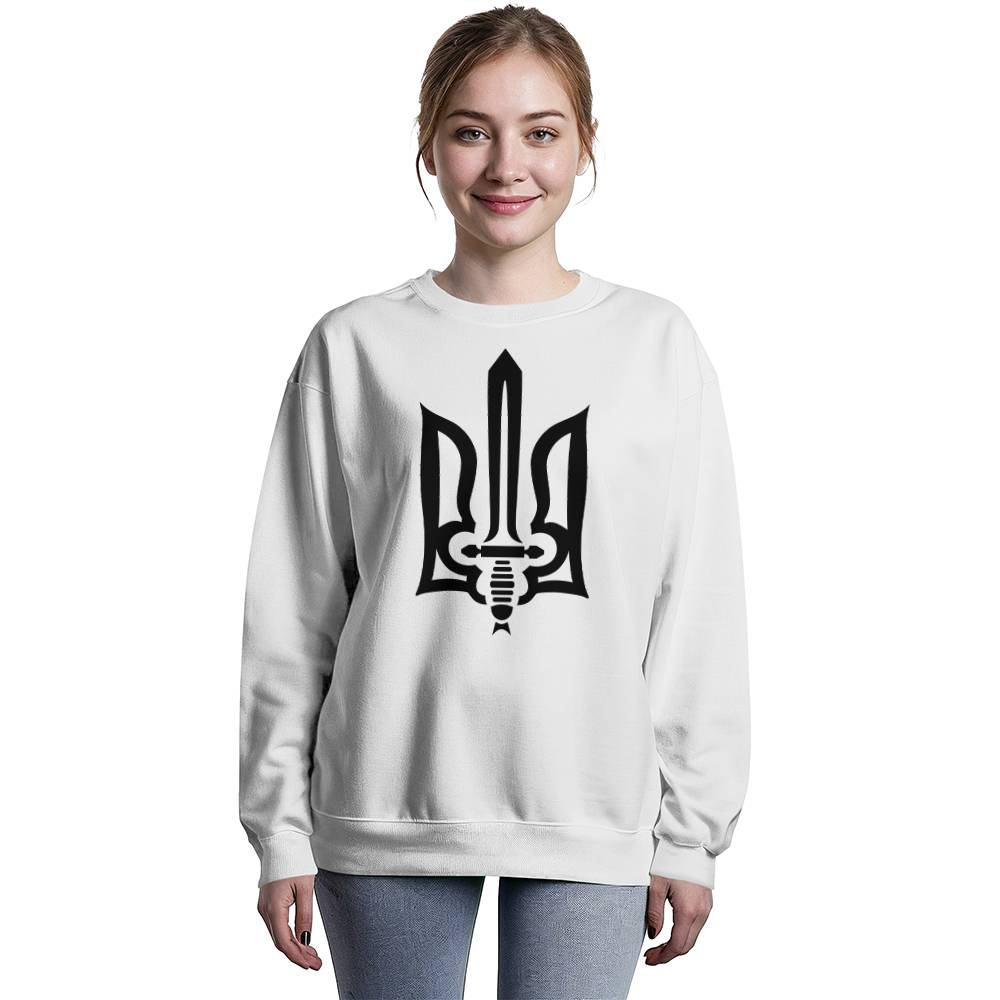 Stylized Tryzub (Black) - White Bella + Canvas 3945 Unisex Crewneck Sweatshirt