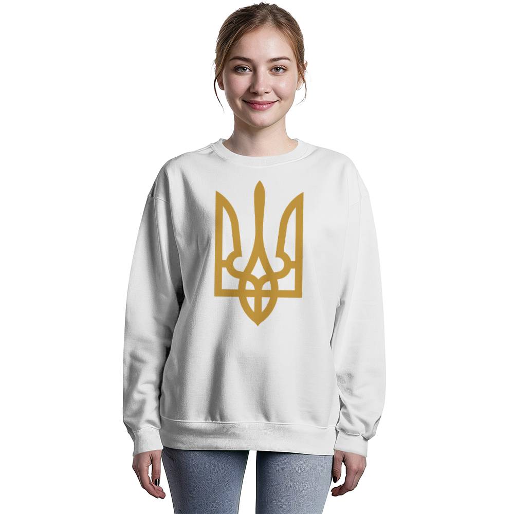 Tryzub (Gold) - White Bella + Canvas 3945 Unisex Crewneck Sweatshirt