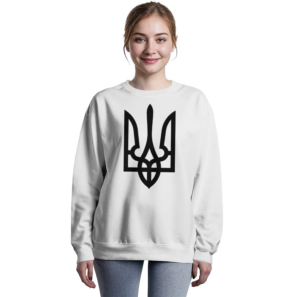 Tryzub (Black) - White Bella + Canvas 3945 Unisex Crewneck Sweatshirt