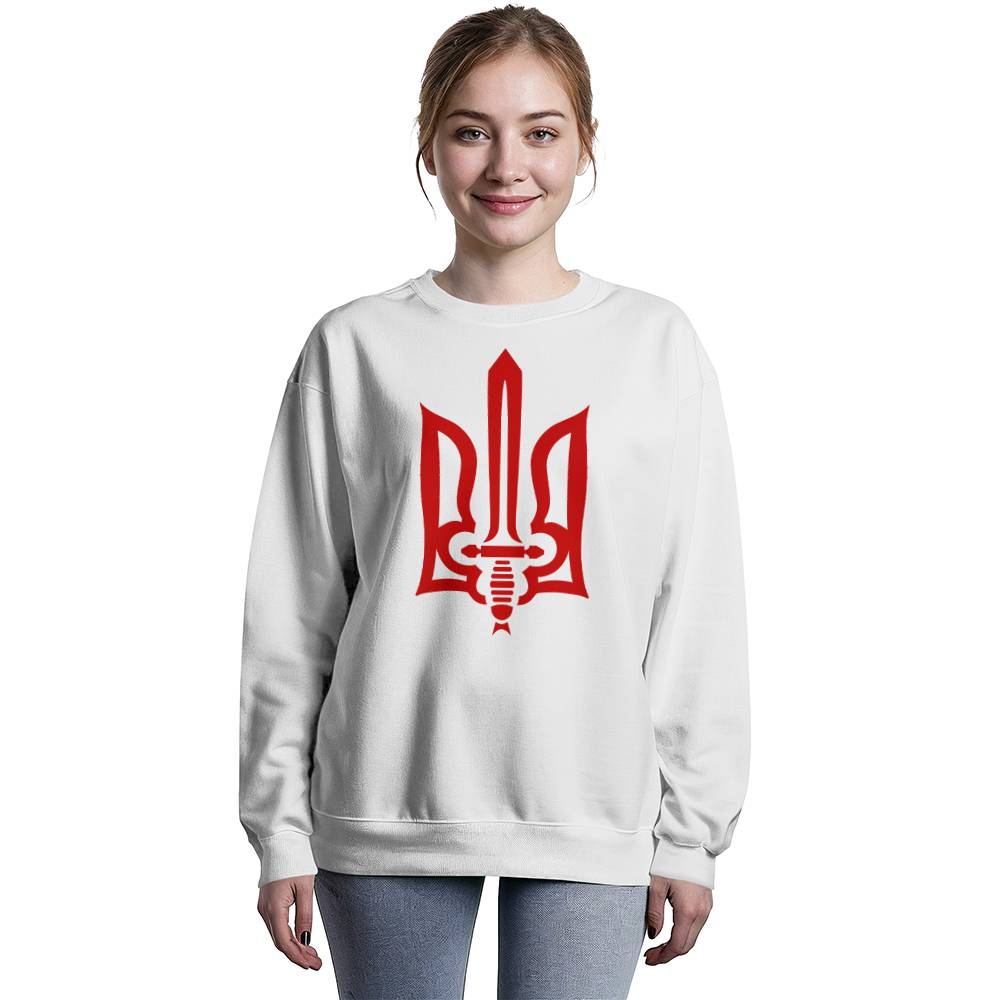 Stylized Tryzub (Red) - White Bella + Canvas 3945 Unisex Crewneck Sweatshirt