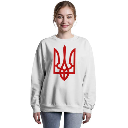Tryzub (Red) - White Bella + Canvas 3945 Unisex Crewneck Sweatshirt